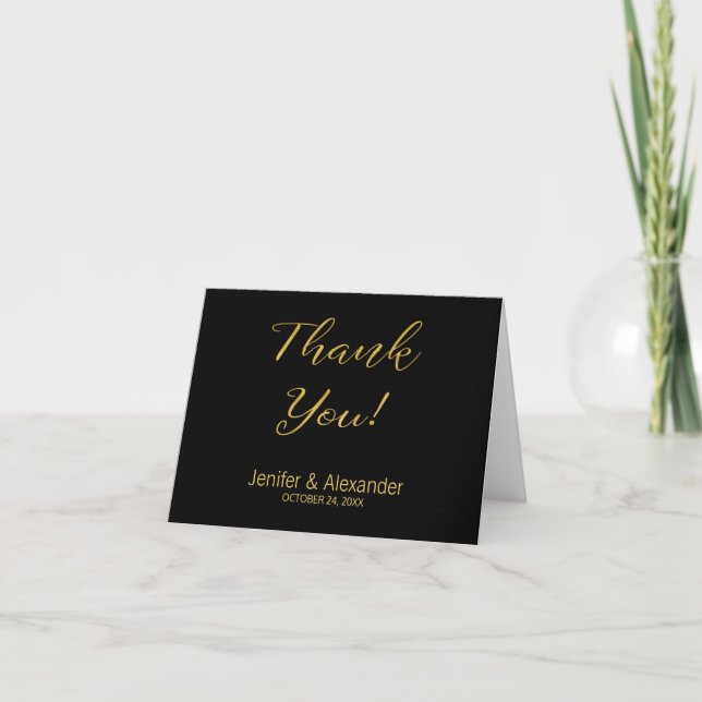 Eleganter Luxus einfache schwarze Gold Hochzeit da Dankeskarte (Vorderseite)