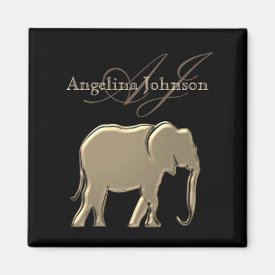 Eleganter Luxus-Elefanten-Golden-Schwarz-Monogramm Magnet