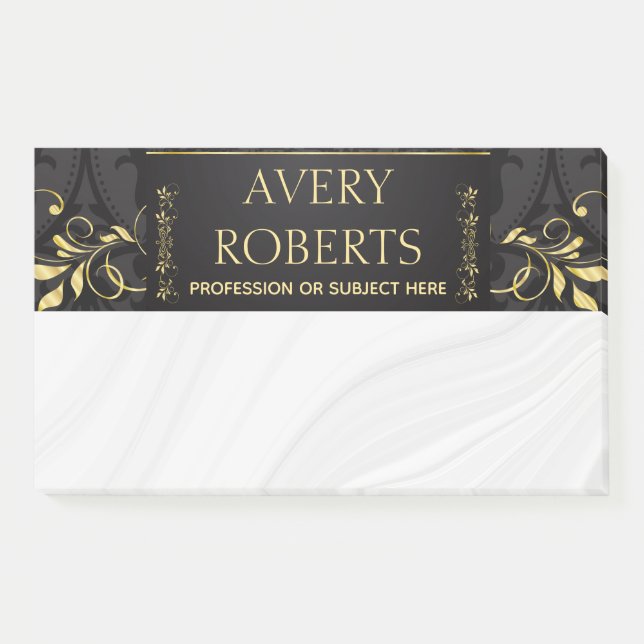 Eleganter Luxus Floral schwarzer Golddampfer Post-it Klebezettel (Vorderseite)