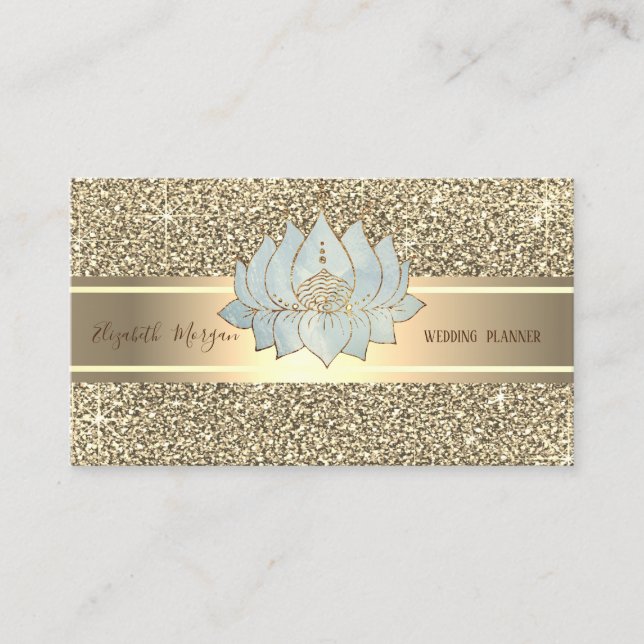 Eleganter Luxus-Glitzer, Goldstreifen, Blauer Lotu Visitenkarte (Vorderseite)