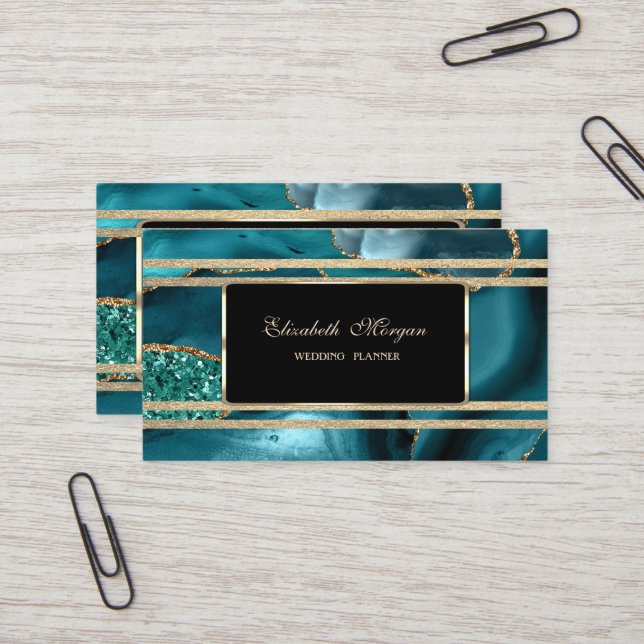 Eleganter Luxus Gold Glittery Streifen Smaragdgrün Visitenkarte (Vorderseite/Rückseite Beispiel)