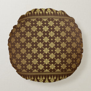 Eleganter Luxus Gold und brauner ägyptischer Damas Rundes Kissen