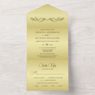 Eleganter Luxus Hochzeit mit Goldornamenten All In One Einladung