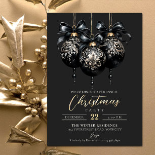 Eleganter Luxus in schwarz und gold baubles Weihna Einladung