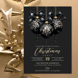 Eleganter Luxus in schwarz und gold baubles Weihna Einladung