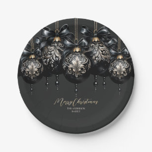 Eleganter Luxus in schwarz und gold baubles Weihna Pappteller