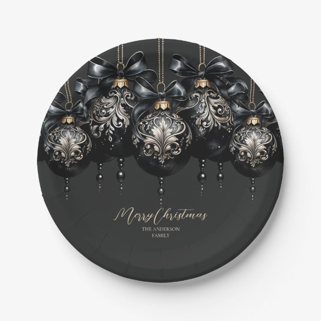 Eleganter Luxus in schwarz und gold baubles Weihna Pappteller (Vorderseite)