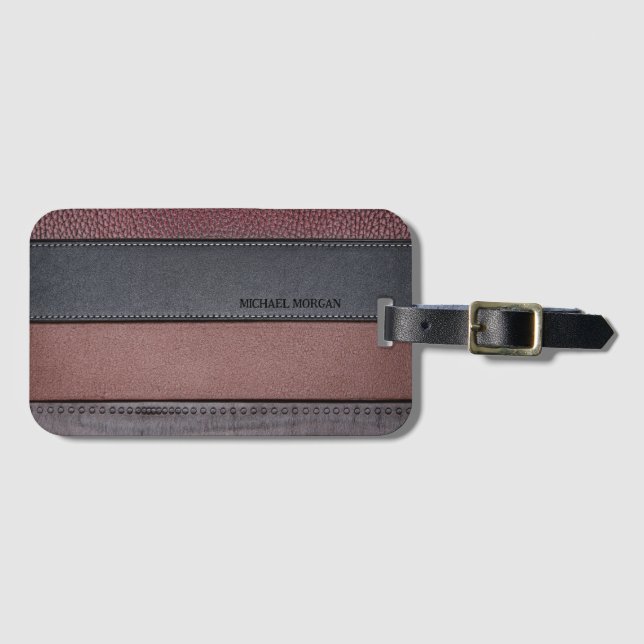 Eleganter Luxus Leather Look Brown Black Gepäckanhänger (Vorderseite (Horizontal))
