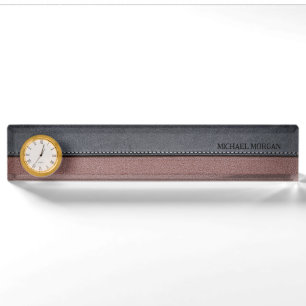 Eleganter Luxus Leather Look Brown Black Namensplakette