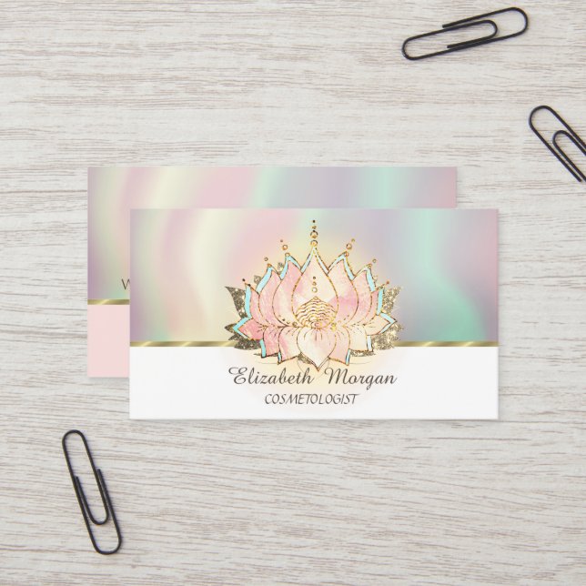 Eleganter Luxus Lotus Farbenfroh holografisch Visitenkarte (Vorderseite/Rückseite Beispiel)