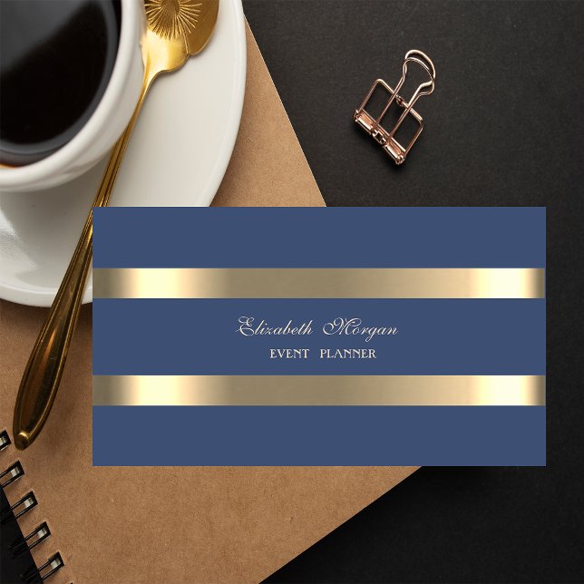 Eleganter Luxus modern,Gold gestreift,Navy Blue Mini Visitenkarte (Von Creator hochgeladen)