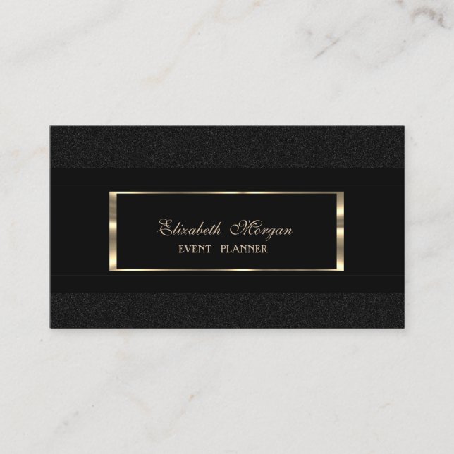 Eleganter Luxus, modern, goldfarbener Rahmen, schw Visitenkarte (Vorderseite)