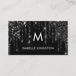 Eleganter Luxus Monogram Schwarze Glitter Tropfen Visitenkarte