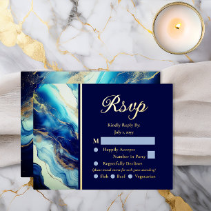 Eleganter Luxus Navy Blau Gold Marmor Hochzeit RSV Folie Einladungspostkarte