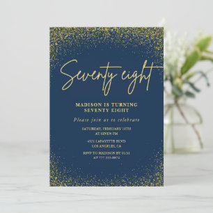 Eleganter Luxus Navy Gold Glitter 78. Geburtstag Einladung