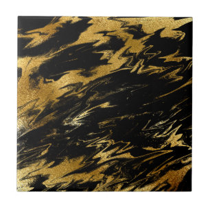 Eleganter Luxus Schwarz & Gelb Abstrakt Wasserfarb Fliese