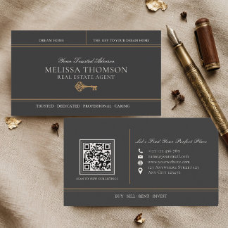 Eleganter Luxus Schwarz Gold Immobilien QR-Code Visitenkarte