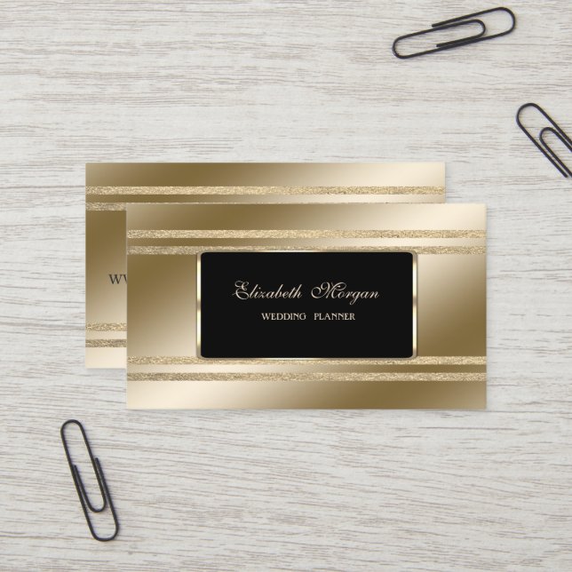 Eleganter Luxus, Schwarz, Imitate Gold Glitterie S Visitenkarte (Vorderseite/Rückseite Beispiel)