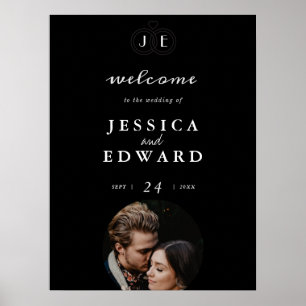 Eleganter Luxus Schwarz Weiß Monogramm Foto Hochze Poster