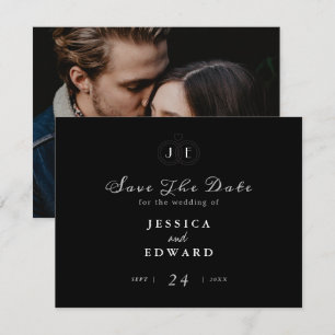 Eleganter Luxus Schwarz Weiß Ring Monogramm Foto Save The Date
