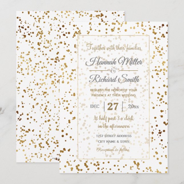 Eleganter Luxus Sparkling Gold Confetti Dots Image Einladung (Vorne/Hinten)