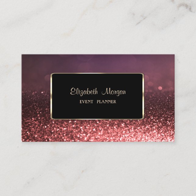Eleganter Luxus Stilgoldrahmen, Glittery Bokeh Visitenkarte (Vorderseite)