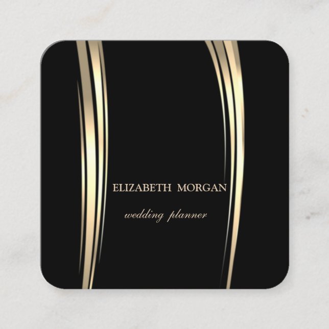 Eleganter Luxus Stilvoll einfach, Gold, schwarz Quadratische Visitenkarte (Vorderseite)