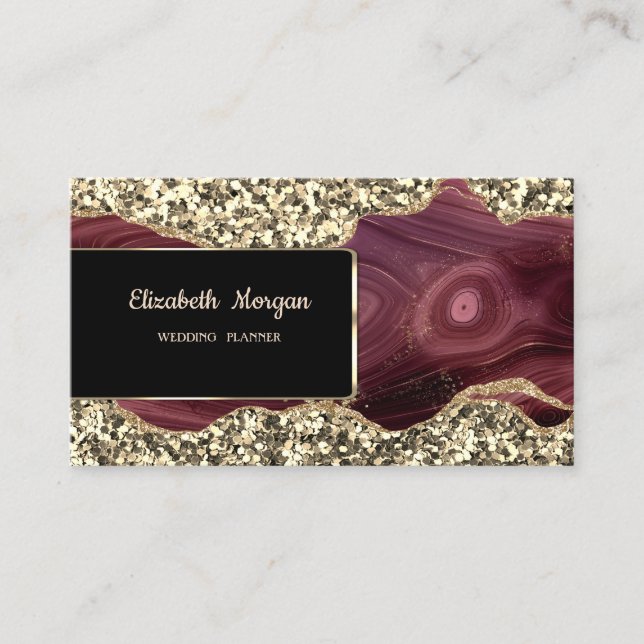 Eleganter Luxus Stilvoller Gold Glitzer Burgundy Visitenkarte (Vorderseite)