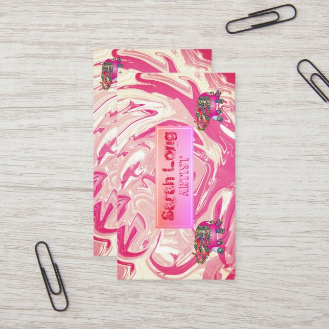 Eleganter Luxus Sweet Pink Marmor mit Elefantenbus Visitenkarte (Vorderseite/Rückseite Beispiel)
