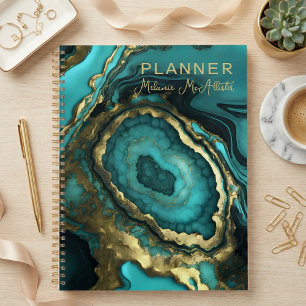 Eleganter Luxus Teal-Achat & Gold-Geode-Marmor Planer