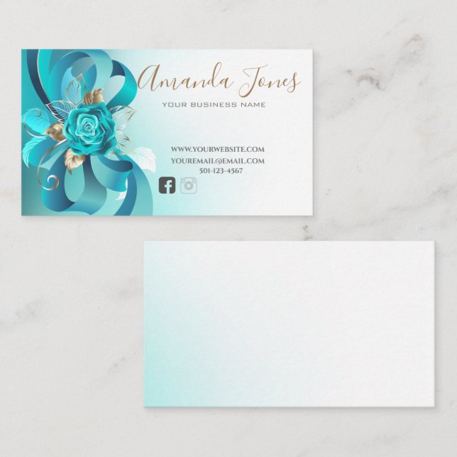 Eleganter Luxus türkisfarbenes aquamarines Gold be Visitenkarte (Vorne/Hinten)