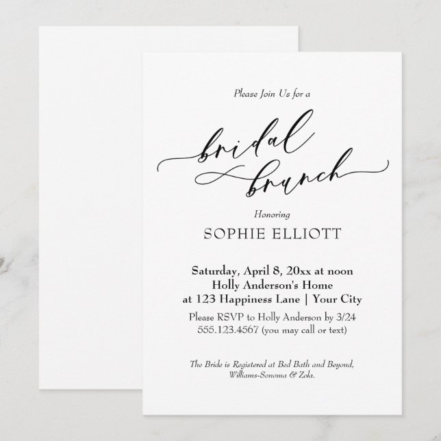 Eleganter Luxus Typografie Bridal Brunch Einfach Einladung (Vorne/Hinten)