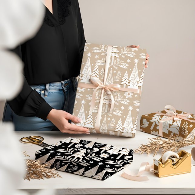 Eleganter Luxusurlaub Evergreen Forest & Floral Geschenkpapier Set (Elegant Luxury Holiday Evergreen Forest & Floral Wrapping Paper Sheets)