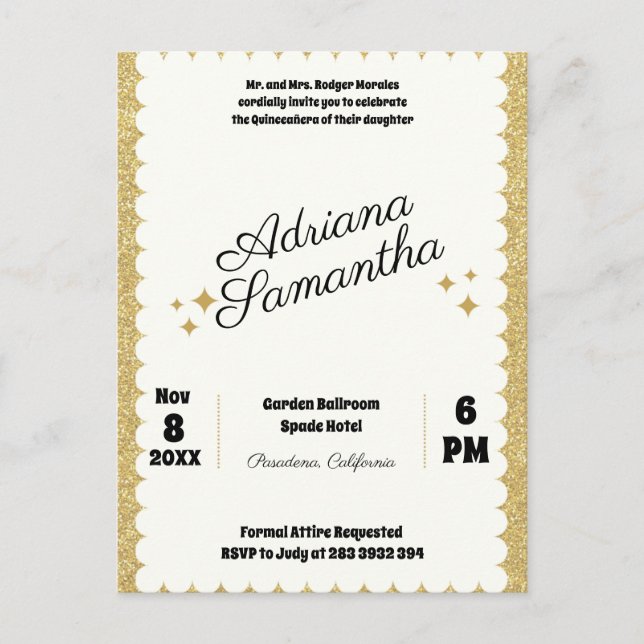 Eleganter, mädchenhafter Geburtstag Einladungspostkarte (Vorderseite)