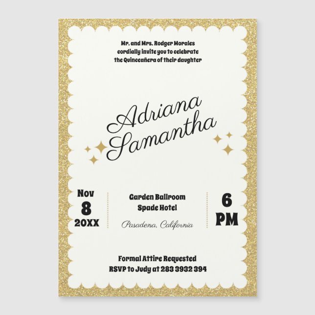 Eleganter, mädchenhafter Geburtstag Magneteinladung (Vorderseite)