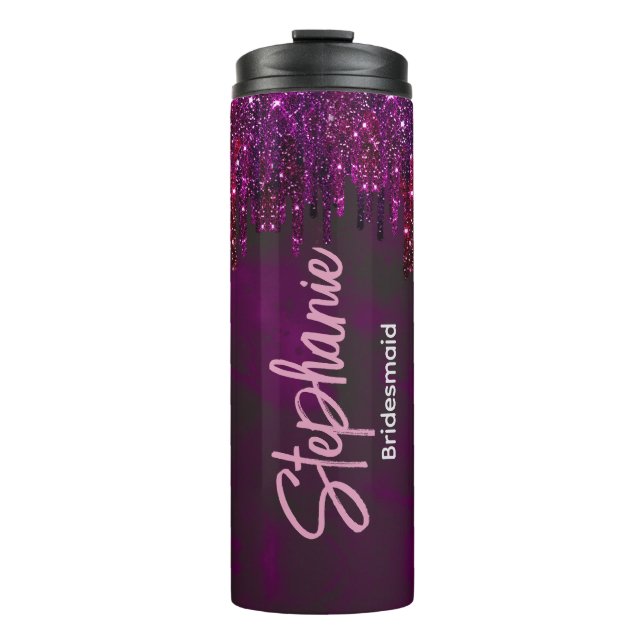 Eleganter magenta Glitzer Tropfen Brigadejubiläum Thermosbecher (Vorderseite)