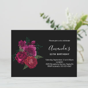Eleganter Magenta-Rosen-Blumenstrauß Geburtstag Einladung
