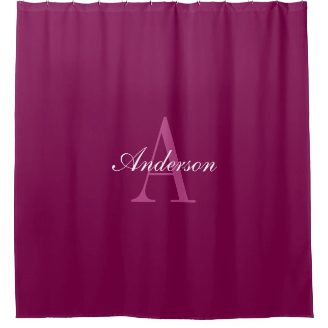Eleganter Magenta Rot, Rosa und Weiß Name & Monogr Duschvorhang (Vorderseite)