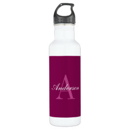 Eleganter Magenta Rot, Rosa und Weiß Name & Monogr Edelstahlflasche