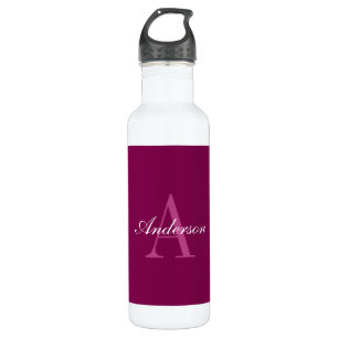 Eleganter Magenta Rot, Rosa und Weiß Name & Monogr Edelstahlflasche