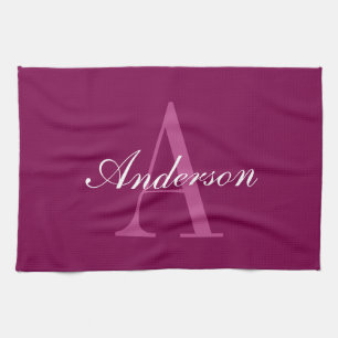 Eleganter Magenta Rot, Rosa und Weiß Name & Monogr Geschirrtuch