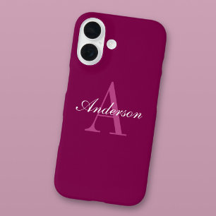 Eleganter Magenta Rot, Rosa und Weiß Name & Monogr iPhone 16 Hülle