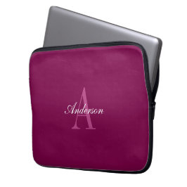 Eleganter Magenta Rot, Rosa und Weiß Name & Monogr Laptopschutzhülle