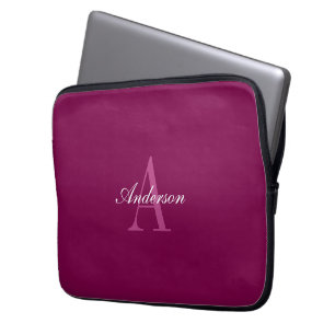 Eleganter Magenta Rot, Rosa und Weiß Name & Monogr Laptopschutzhülle