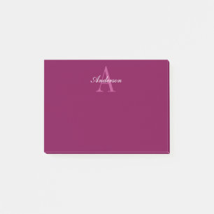Eleganter Magenta Rot, Rosa und Weiß Name & Monogr Post-it Klebezettel