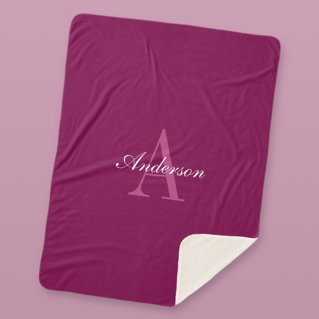 Eleganter Magenta Rot, Rosa und Weiß Name & Monogr Sherpadecke (Von Creator hochgeladen)