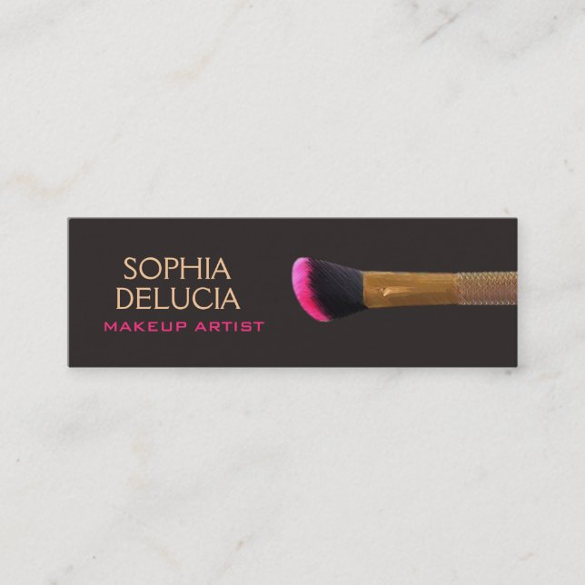 Eleganter Makeup Artist Gold Pink Makeup Brush Mini Visitenkarte (Vorderseite)