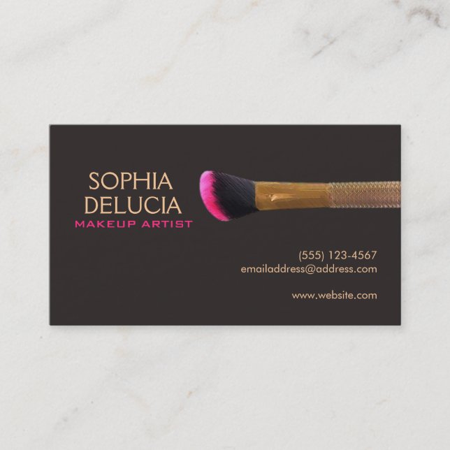 Eleganter Makeup Artist Gold Pink Makeup Brush Visitenkarte (Vorderseite)