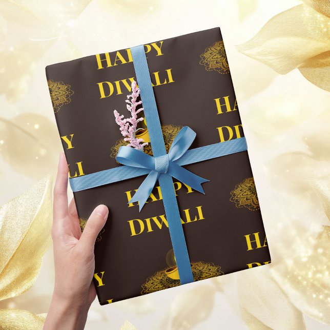 Eleganter Mandala diya Golddiwali-Text Geschenkpapier (Von Creator hochgeladen)