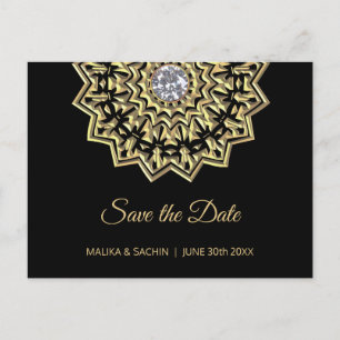 Eleganter Mandala indisches schwarzes Wedding SAVE Ankündigungspostkarte